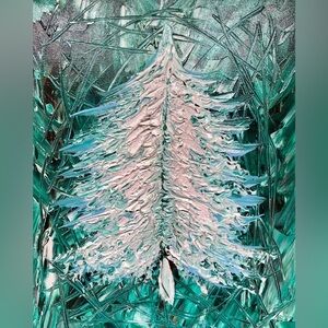 Handmade Christmas Tree Snow Painting Abstract